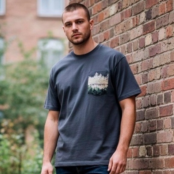 Carhartt Other - Carhartt Mens L Relaxed Fit Cotton Gray Blue Pine Forest Graphic Pocket T Shirt